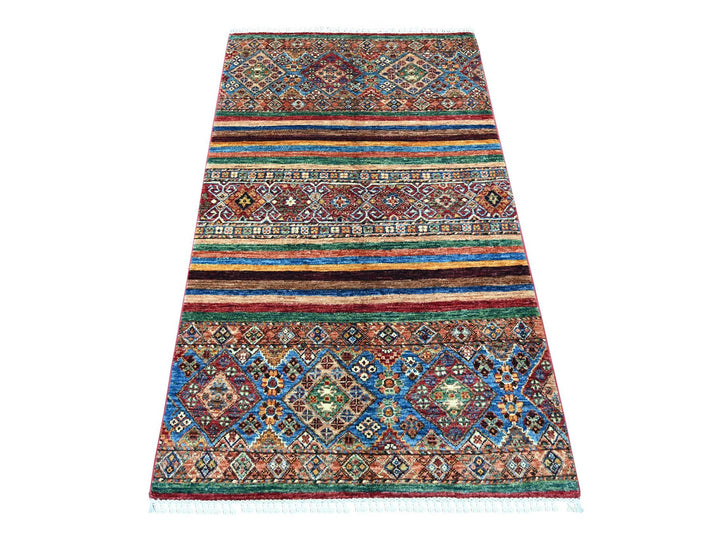 3'3" x 5'6" New Hand Knotted Multicolored Wool Rectangle Oriental Rug - MOA10221719