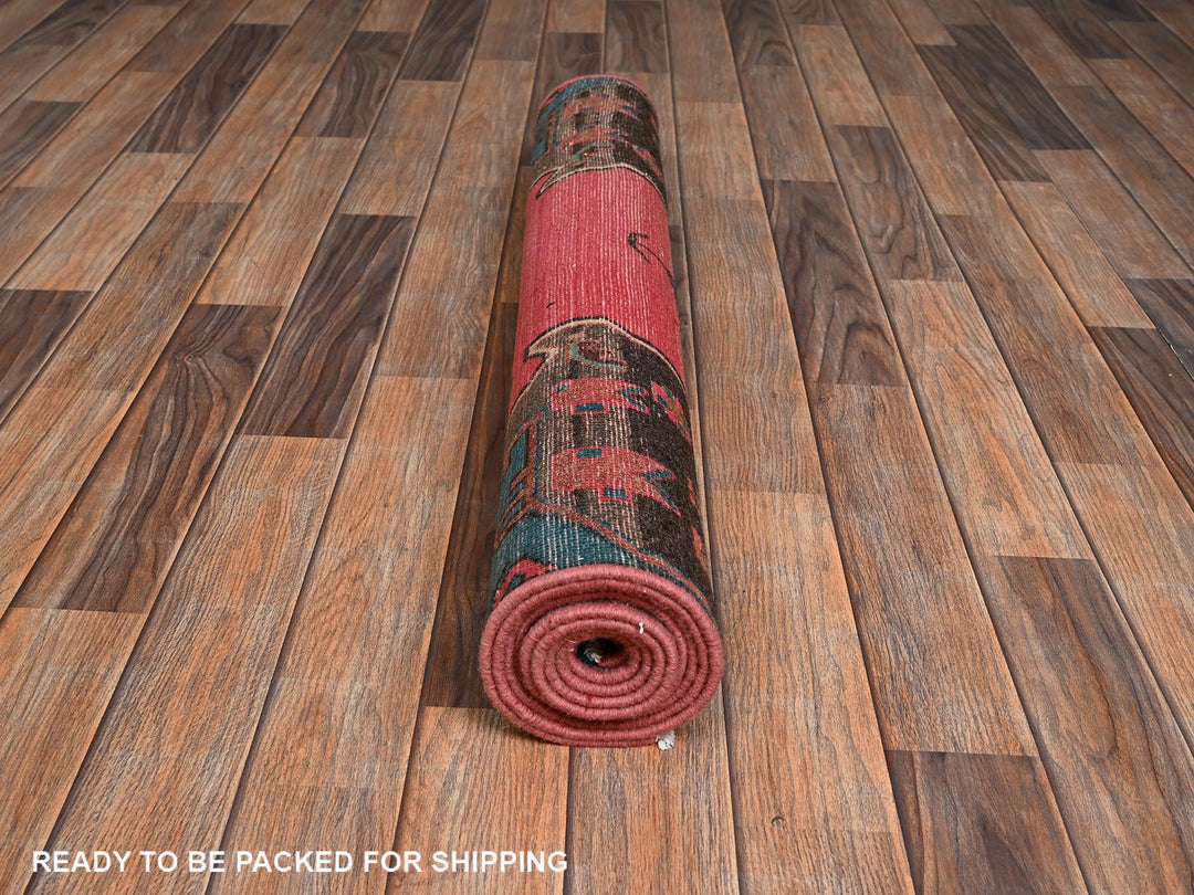 3'1" x 7'11" Vintage Hand Knotted Pink Wool Runner Oriental Rug - MOA1022171