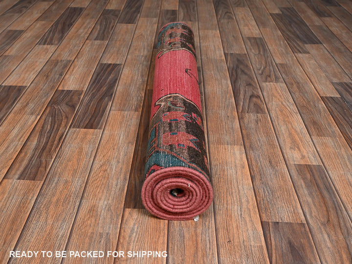 3'1" x 7'11" Vintage Hand Knotted Pink Wool Runner Oriental Rug - MOA1022171