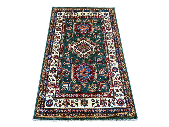 3'1" x 5'1" New Hand Knotted Green Wool Rectangle Oriental Rug - MOA10221724