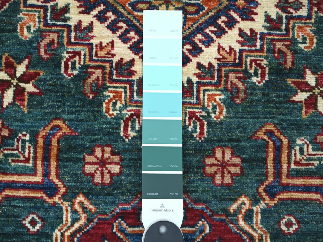 3'1" x 5'1" New Hand Knotted Green Wool Rectangle Oriental Rug - MOA10221724