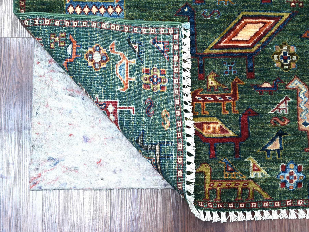 3'4" x 4'11" New Hand Knotted Green Wool Rectangle Oriental Rug - MOA10221725
