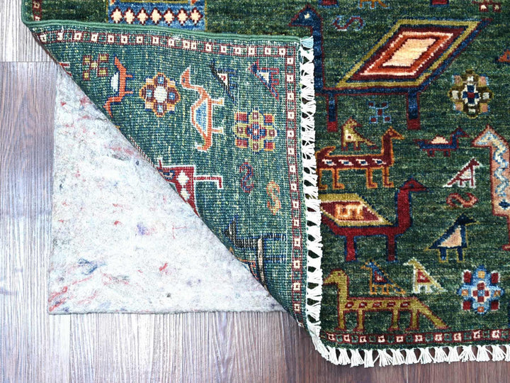 3'4" x 4'11" New Hand Knotted Green Wool Rectangle Oriental Rug - MOA10221725