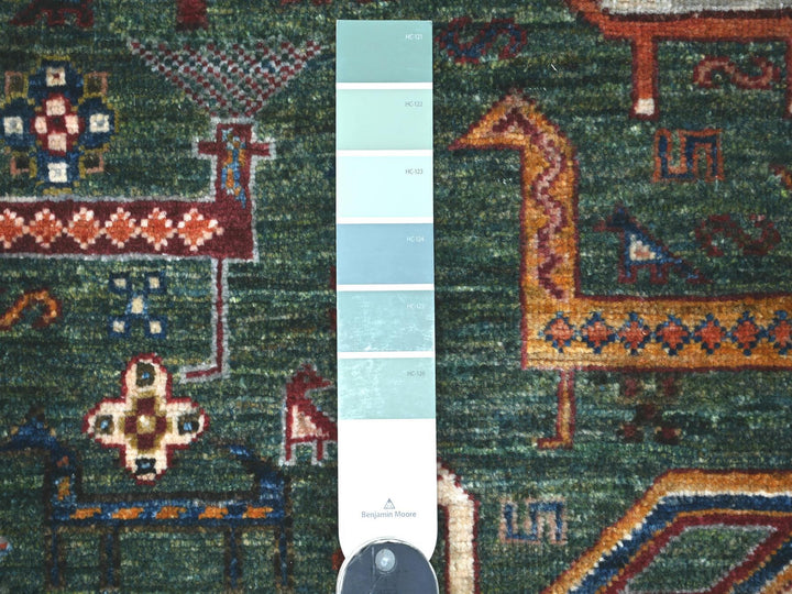 3'4" x 4'11" New Hand Knotted Green Wool Rectangle Oriental Rug - MOA10221725