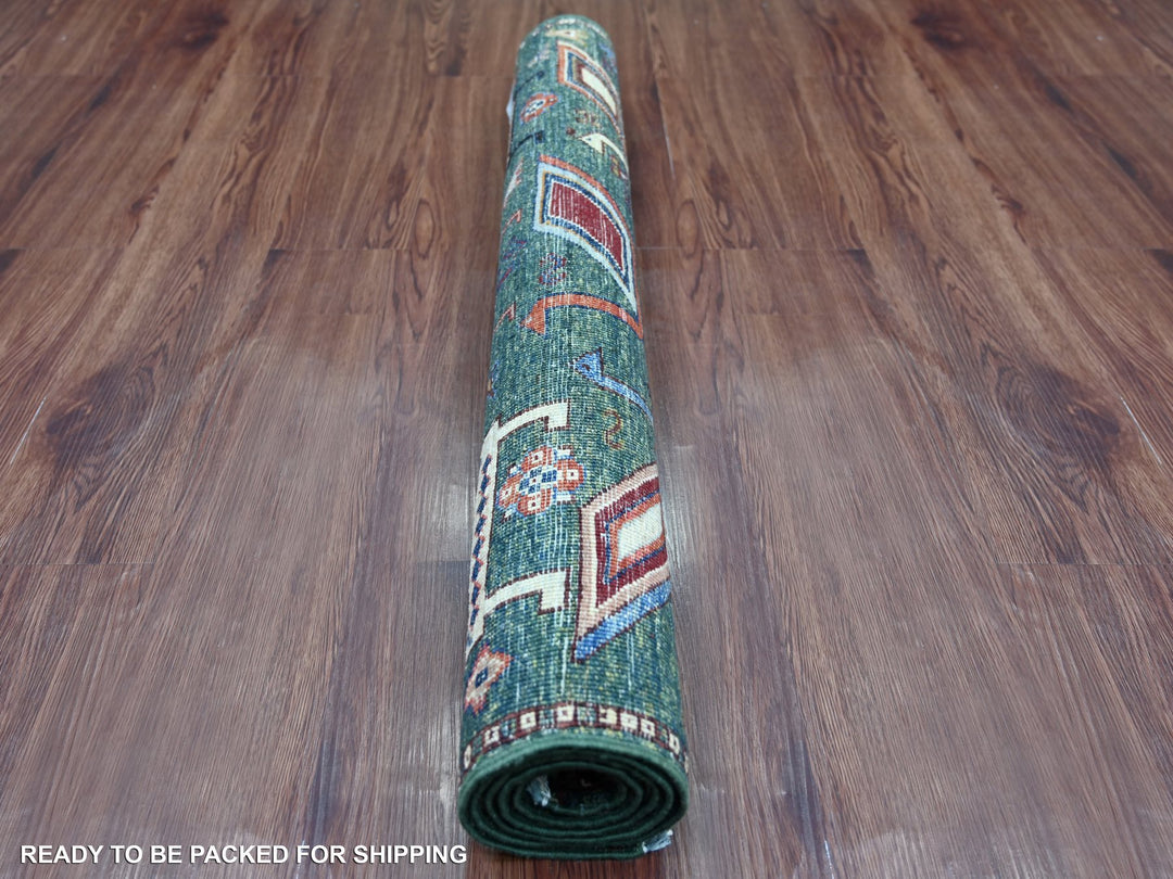 3'4" x 4'11" New Hand Knotted Green Wool Rectangle Oriental Rug - MOA10221725