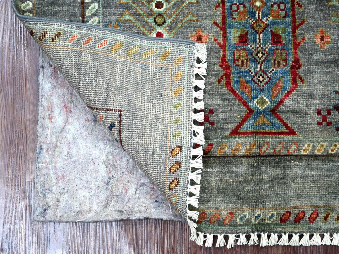 2'10" x 4'1" New Hand Knotted Grey Wool Rectangle Oriental Rug - MOA10221726