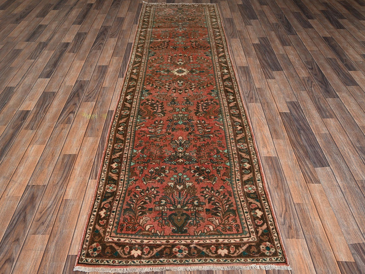 2'8" x 9'8" Vintage Hand Knotted Red Wool Runner Oriental Rug - MOA1022172