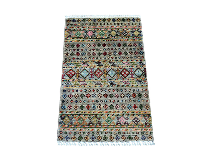 1'11" x 3'0" New Hand Knotted Grey Wool Rectangle Oriental Rug - MOA10221730