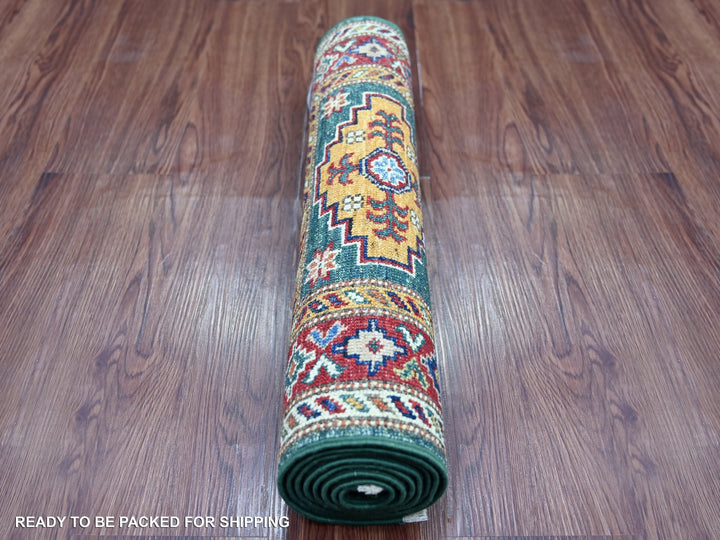 2'0" x 5'11" New Hand Knotted Green Wool Runner Oriental Rug - MOA10221735