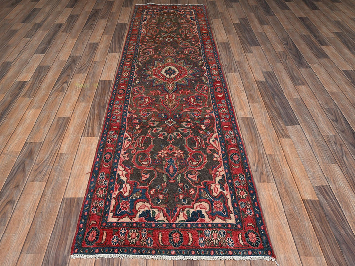 2'6" x 8'9" Vintage Hand Knotted Brown Wool Runner Oriental Rug - MOA1022173