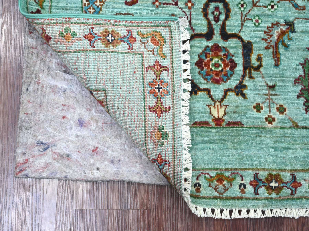 2'7" x 4'2" New Hand Knotted Green Wool Rectangle Oriental Rug - MOA10221741
