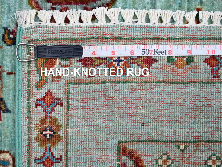 2'7" x 4'2" New Hand Knotted Green Wool Rectangle Oriental Rug - MOA10221741