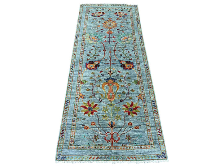 2'6" x 6'3" New Hand Knotted Blue Wool Runner Oriental Rug - MOA10221743