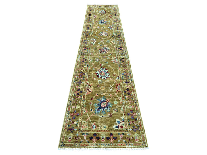 2'7" x 11'7" New Hand Knotted Yellow Wool Runner Oriental Rug - MOA10221748
