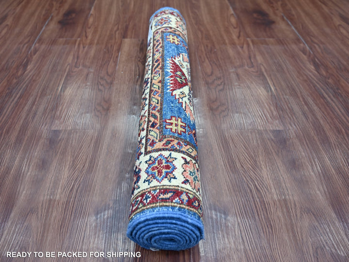 2'5" x 6'6" New Hand Knotted Blue Wool Runner Oriental Rug - MOA10221749