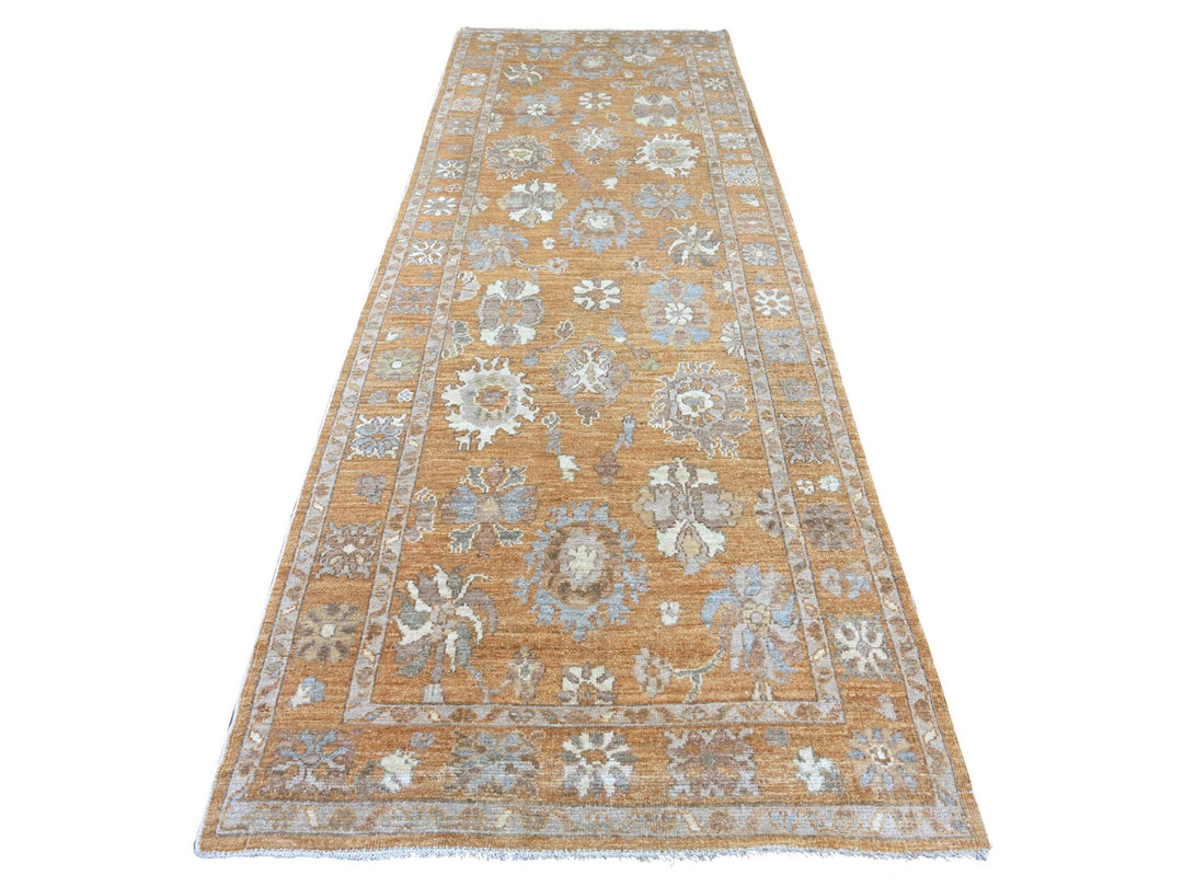 4'1" x 11'8" New Hand Knotted Brown Wool Runner Oriental Rug - MOA10221756