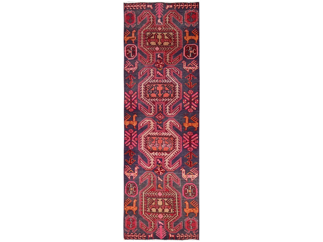 2'10" x 9'4" Vintage Hand Knotted Purple Wool Runner Oriental Rug - MOA1022175
