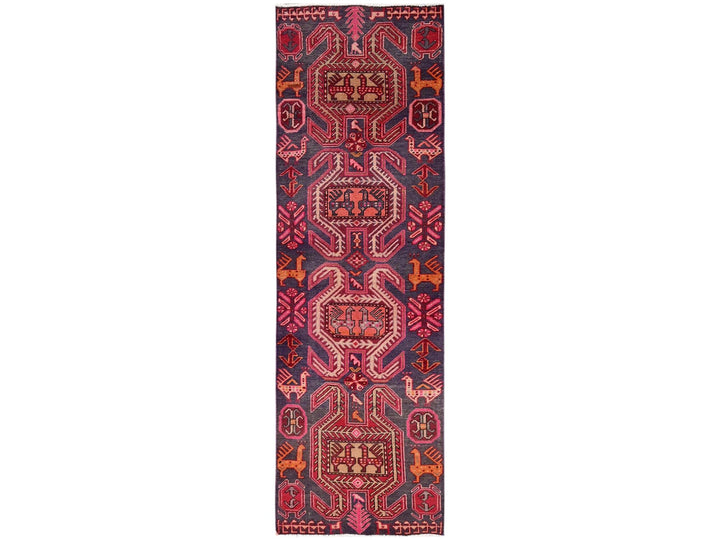 2'10" x 9'4" Vintage Hand Knotted Purple Wool Runner Oriental Rug - MOA1022175