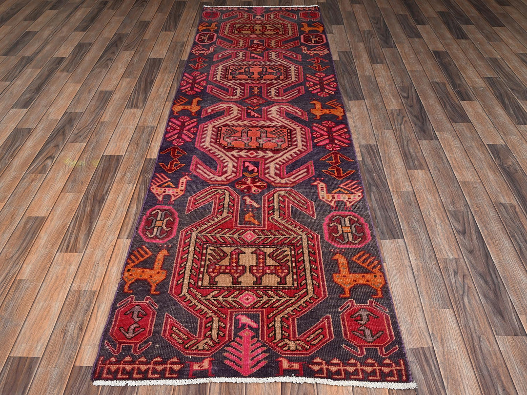 2'10" x 9'4" Vintage Hand Knotted Purple Wool Runner Oriental Rug - MOA1022175