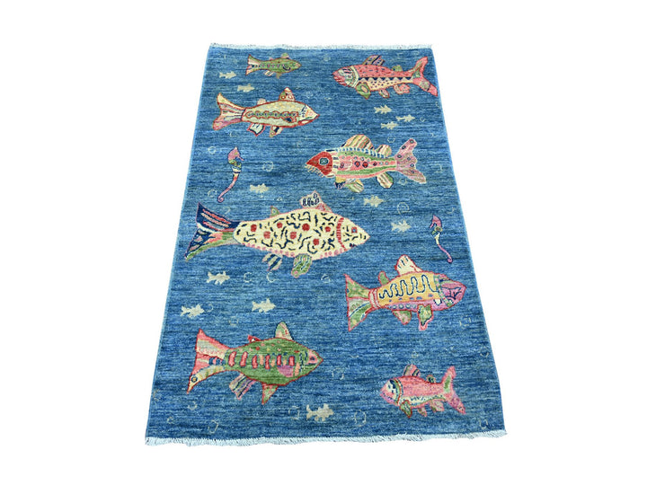 3'0" x 4'9" New Hand Knotted Blue Wool Rectangle Oriental Rug - MOA10221762