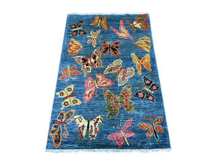 3'0" x 4'7" New Hand Knotted Blue Wool Rectangle Oriental Rug - MOA10221764