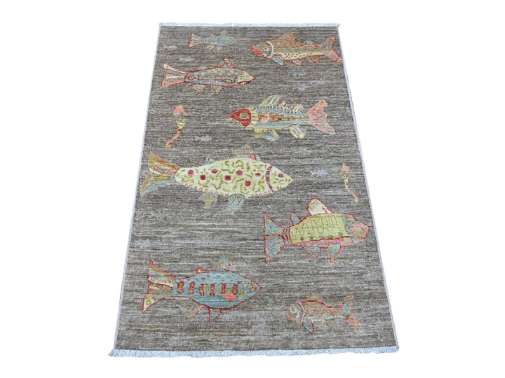2'11" x 4'10" New Hand Knotted Grey Wool Rectangle Oriental Rug - MOA10221765