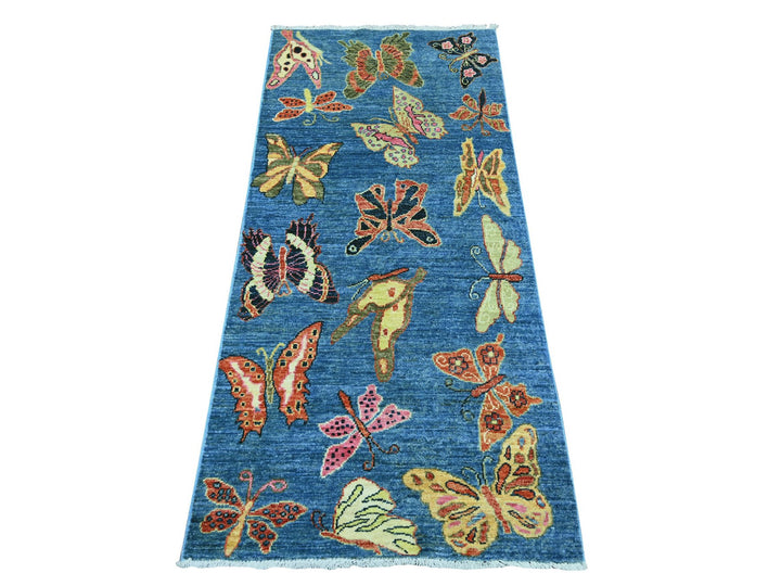 2'9" x 5'9" New Hand Knotted Blue Wool Runner Oriental Rug - MOA10221766