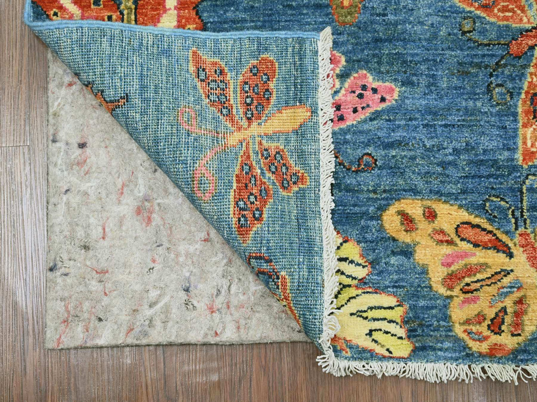 2'9" x 5'9" New Hand Knotted Blue Wool Runner Oriental Rug - MOA10221766