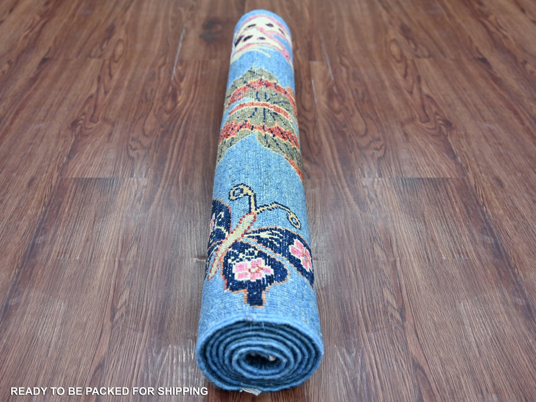 2'9" x 5'9" New Hand Knotted Blue Wool Runner Oriental Rug - MOA10221766