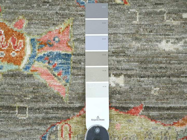 2'6" x 9'7" New Hand Knotted Grey Wool Runner Oriental Rug - MOA10221767