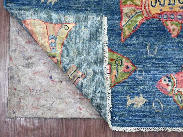 2'8" x 7'10" New Hand Knotted Blue Wool Runner Oriental Rug - MOA10221768