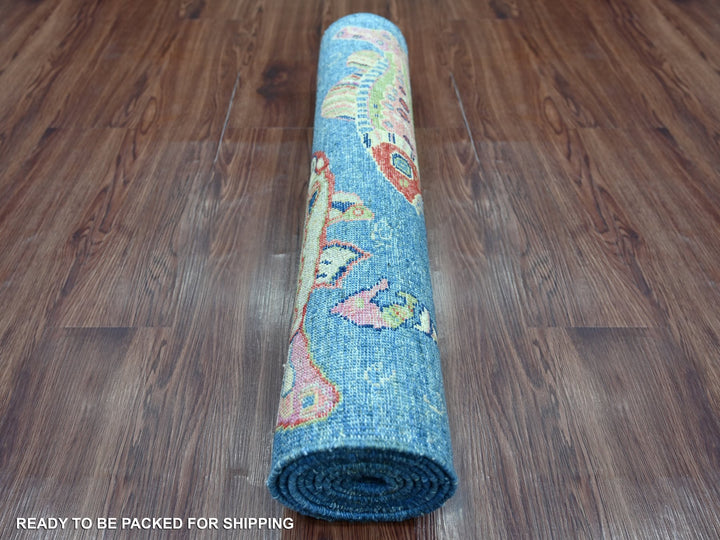 2'8" x 7'10" New Hand Knotted Blue Wool Runner Oriental Rug - MOA10221768