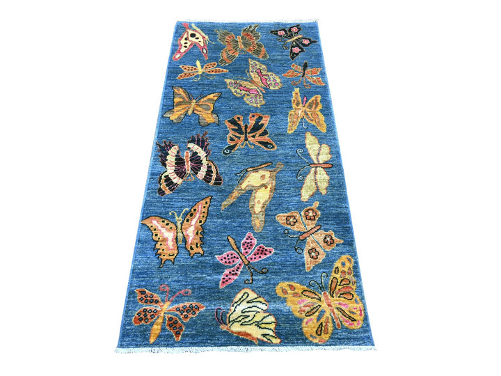 2'8" x 5'8" New Hand Knotted Blue Wool Runner Oriental Rug - MOA10221770