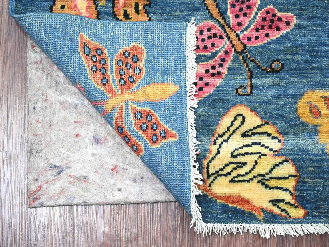 2'8" x 5'8" New Hand Knotted Blue Wool Runner Oriental Rug - MOA10221770