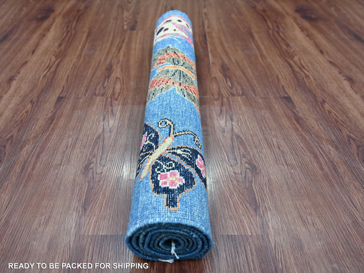 2'8" x 5'8" New Hand Knotted Blue Wool Runner Oriental Rug - MOA10221770