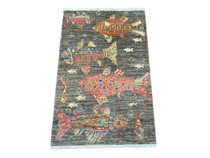 2'0" x 2'11" New Hand Knotted Brown Wool Rectangle Oriental Rug - MOA10221771