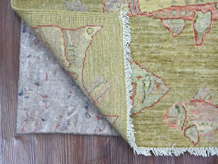 2'1" x 2'11" New Hand Knotted Green Wool Rectangle Oriental Rug - MOA10221772