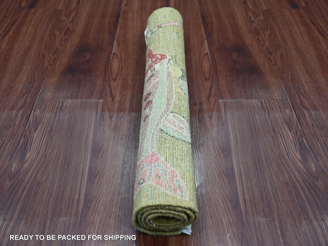 2'1" x 2'11" New Hand Knotted Green Wool Rectangle Oriental Rug - MOA10221772