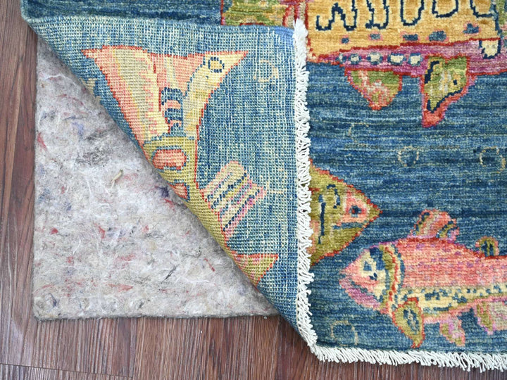 2'0" x 2'10" New Hand Knotted Blue Wool Rectangle Oriental Rug - MOA10221773