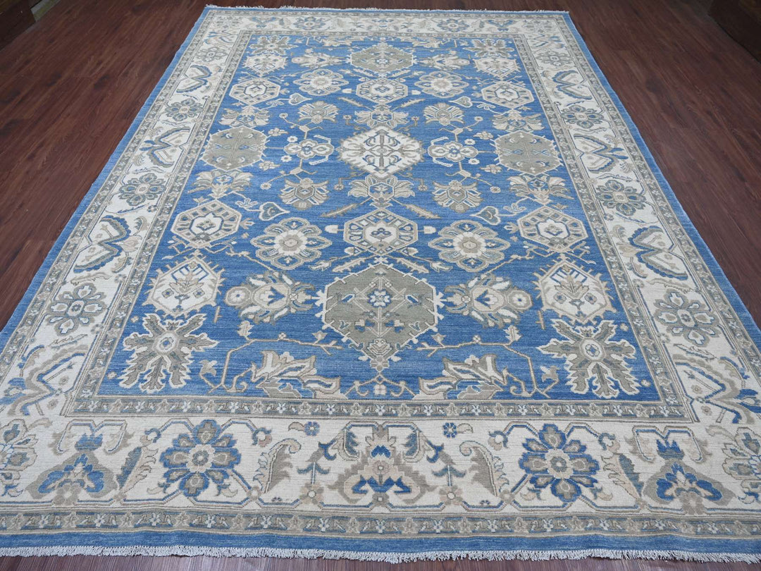 8'11" x 11'6" New Hand Knotted Blue Wool Rectangle Oriental Rug - MOA10221775
