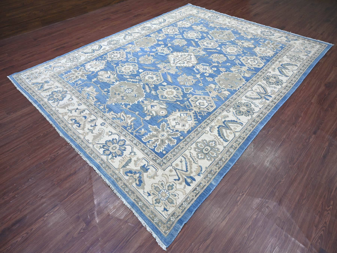 8'11" x 11'6" New Hand Knotted Blue Wool Rectangle Oriental Rug - MOA10221775