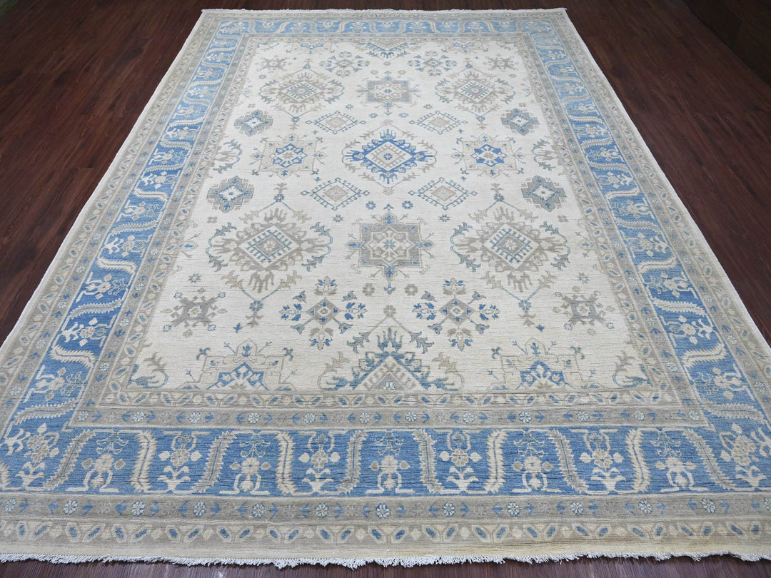 8'8" x 11'2" New Hand Knotted Ivory Wool Rectangle Oriental Rug - MOA10221776