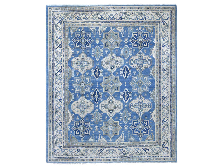 8'0" x 9'8" New Hand Knotted Blue Wool Rectangle Oriental Rug - MOA10221780