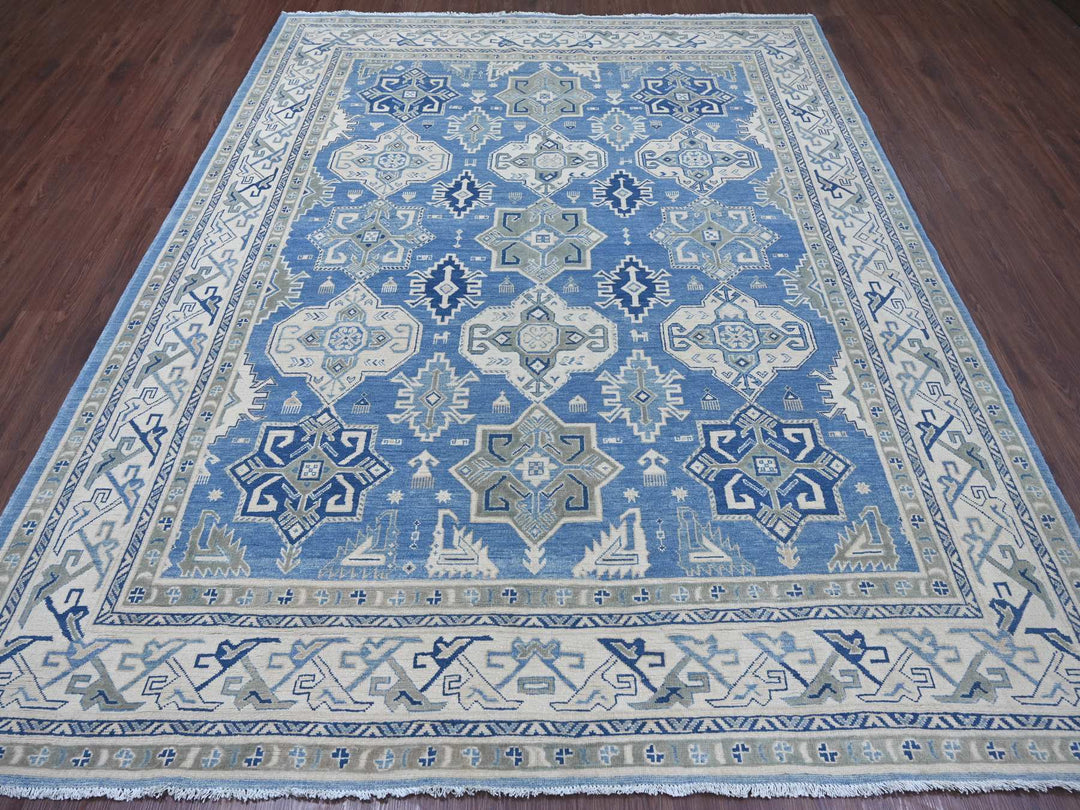 8'0" x 9'8" New Hand Knotted Blue Wool Rectangle Oriental Rug - MOA10221780