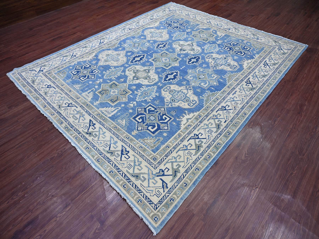 8'0" x 9'8" New Hand Knotted Blue Wool Rectangle Oriental Rug - MOA10221780