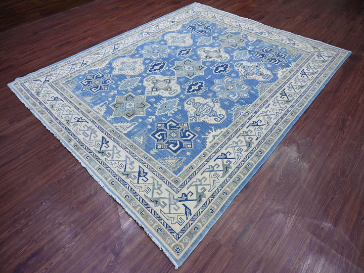 8'0" x 9'8" New Hand Knotted Blue Wool Rectangle Oriental Rug - MOA10221780