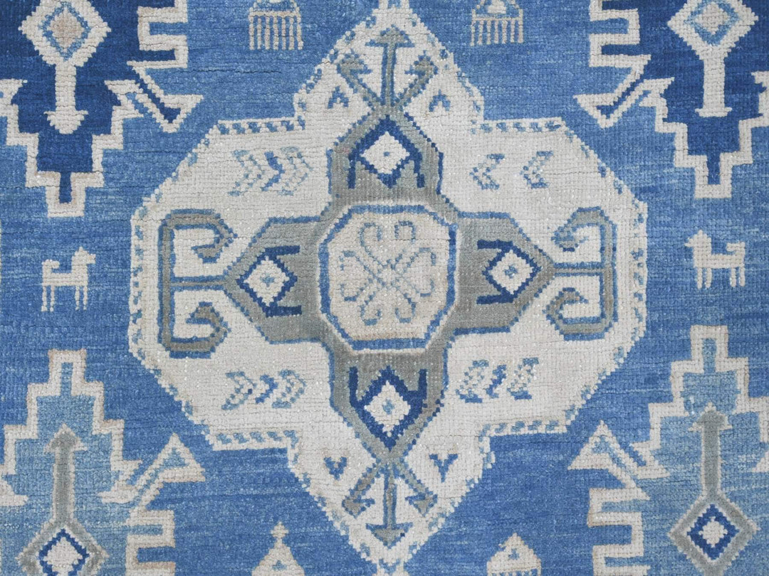 8'0" x 9'8" New Hand Knotted Blue Wool Rectangle Oriental Rug - MOA10221780