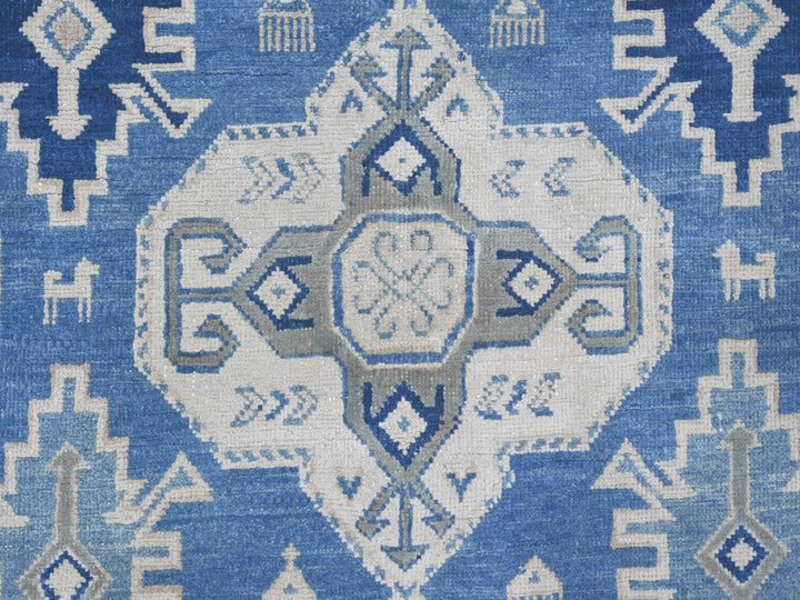 8'0" x 9'8" New Hand Knotted Blue Wool Rectangle Oriental Rug - MOA10221780