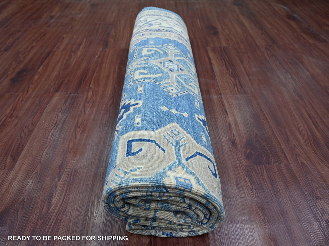 8'0" x 9'8" New Hand Knotted Blue Wool Rectangle Oriental Rug - MOA10221780