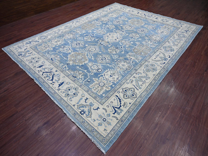 8'11" x 11'8" New Hand Knotted Blue Wool Rectangle Oriental Rug - MOA10221781
